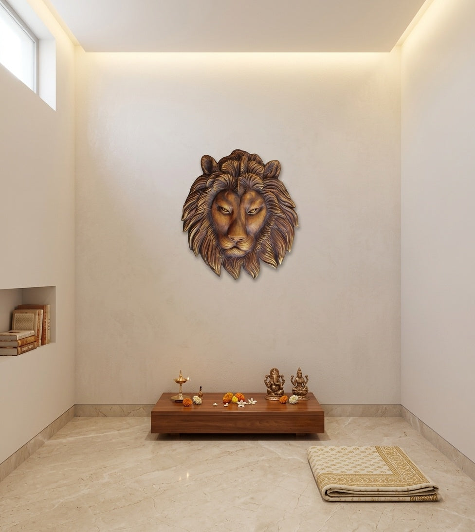 Regal Lion Face 3D Relief Wall Art Sculpture - Room Mockup 2