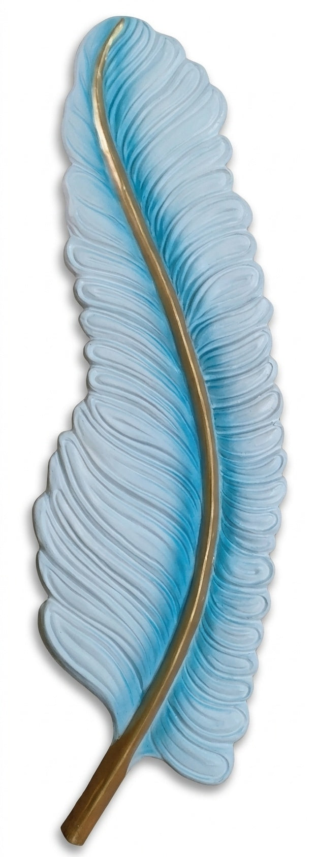 Elegant Blue and Gold Feather 3D Relief Wall Sculpture - Studio Detail