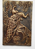 Twin Peacock Antique Bronze 3D Relief Sculpture Panel - Studio Detail