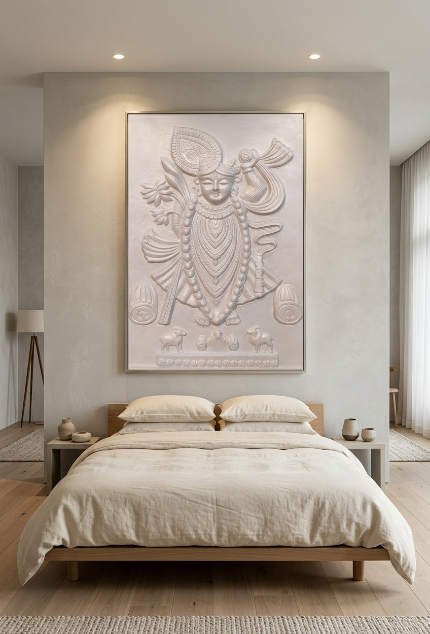 Shrinathji Krishna 3D Relief Mural Wall Art - Room Mockup 3