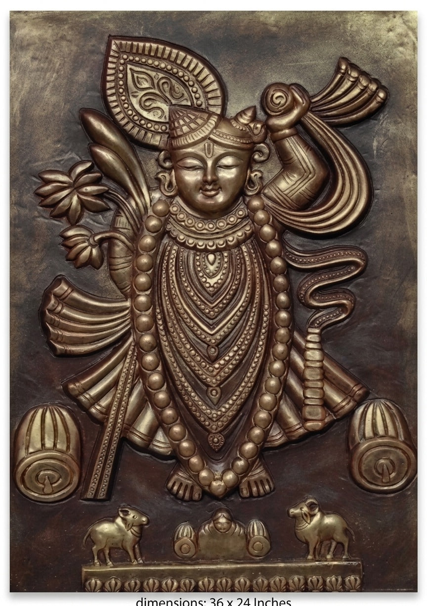 Shrinathji Antique Bronze 3D Relief Mural Wall Art - Studio Detail