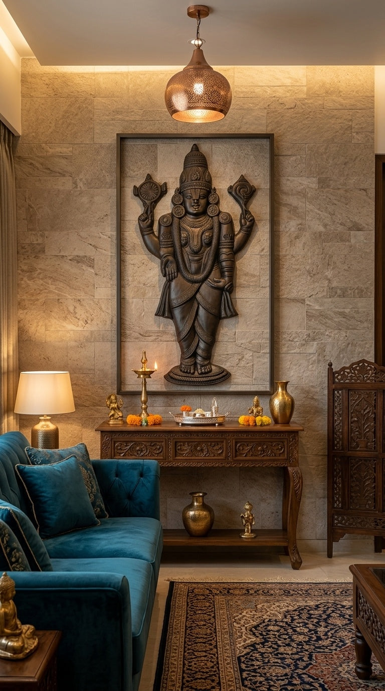 Lord Venkateswara Balaji 3D Relief Wall Art Sculpture - Room Mockup 1