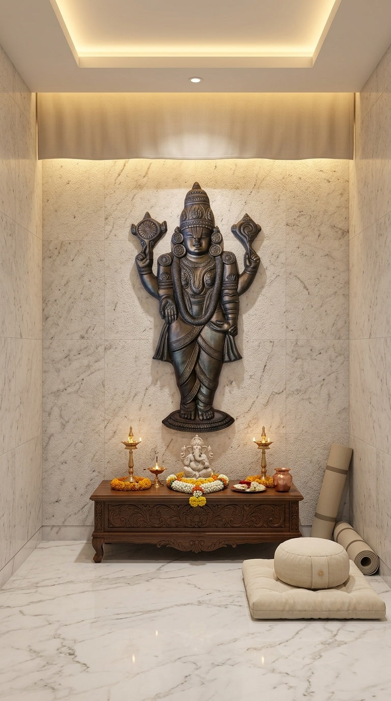 Lord Venkateswara Balaji 3D Relief Wall Art Sculpture - Room Mockup 2