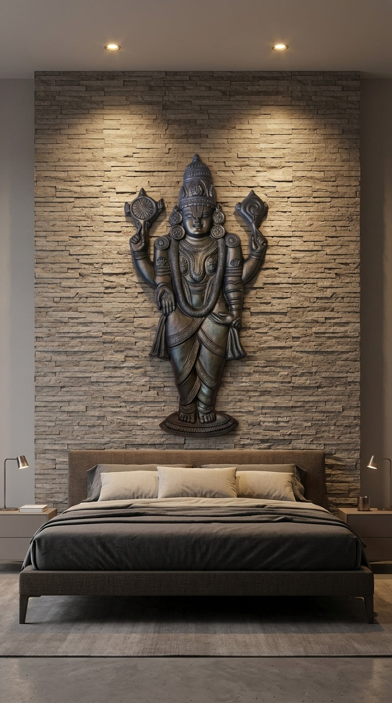 Lord Venkateswara Balaji 3D Relief Wall Art Sculpture - Room Mockup 3