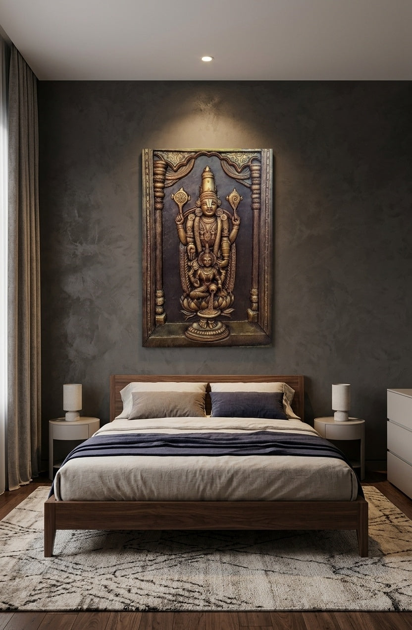 Lord Balaji and Goddess Lakshmi 3D Relief Wall Art Panel - Room Mockup 3