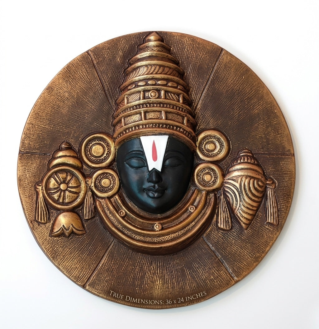 Lord Venkateswara Balaji with Shankh & Chakra 3D Relief Circular Wall Art - Studio Detail