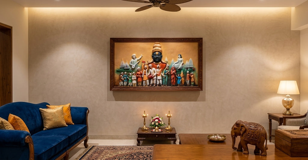 Lord Vitthal Panduranga Wari 3D Relief Mural Wall Art - Room Mockup 1