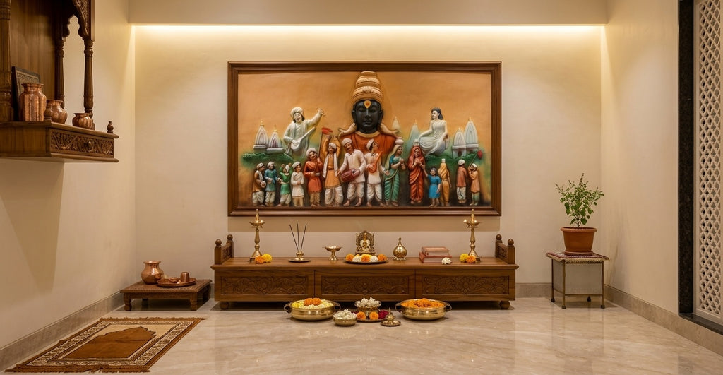 Lord Vitthal Panduranga Wari 3D Relief Mural Wall Art - Room Mockup 2
