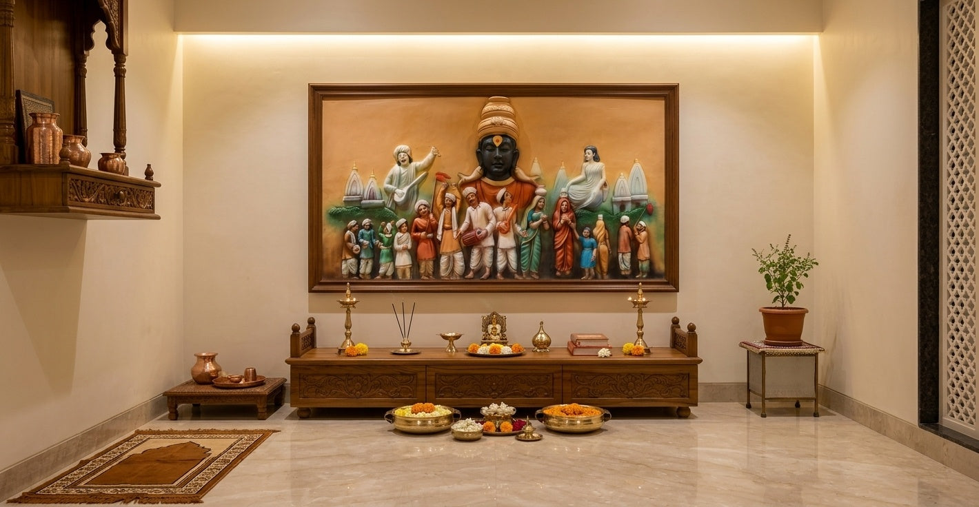 Lord Vitthal Panduranga Wari 3D Relief Mural Wall Art - Room Mockup 2