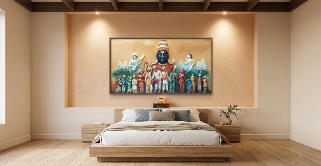 Lord Vitthal Panduranga Wari 3D Relief Mural Wall Art - Room Mockup 3