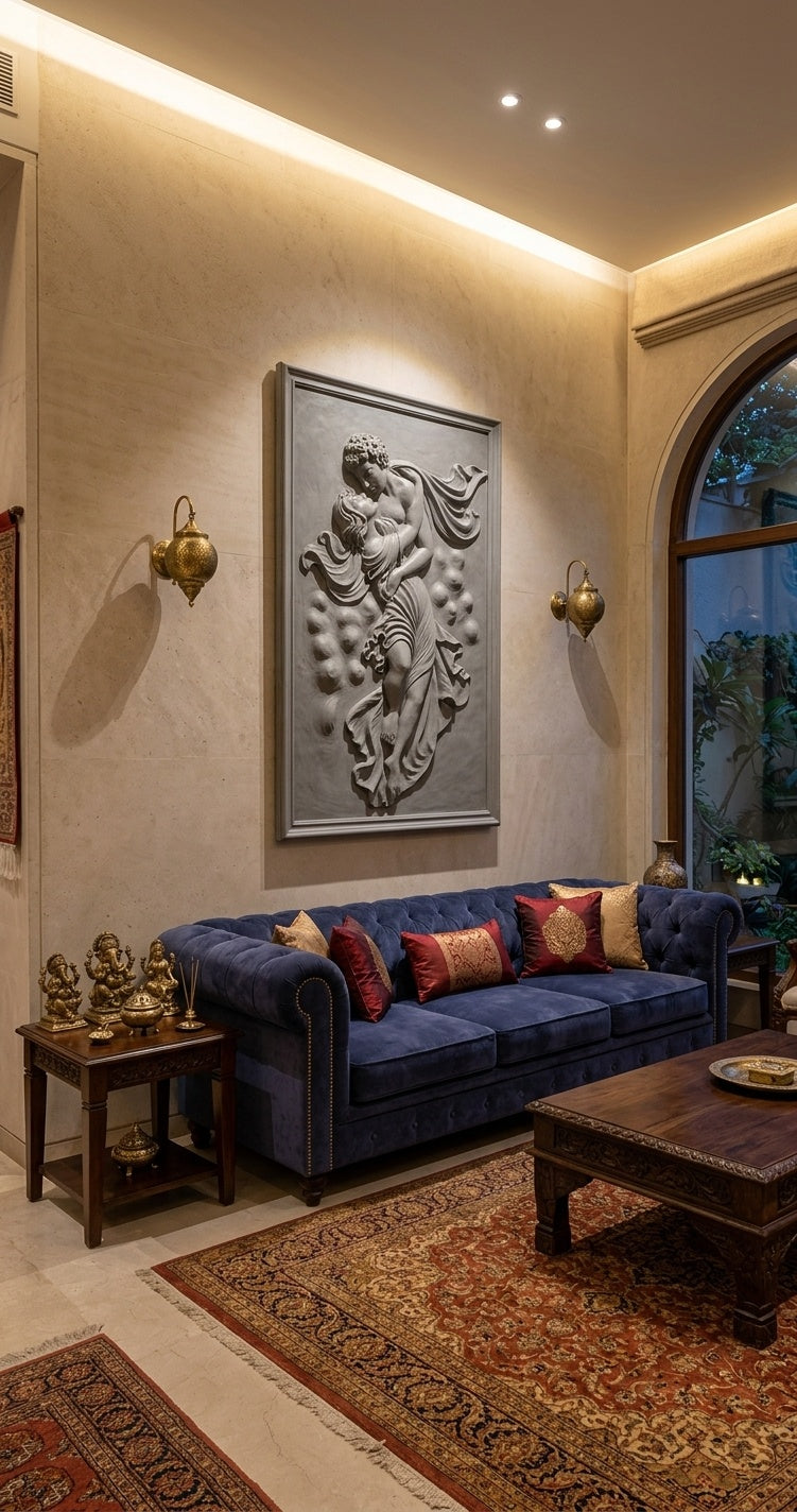 Eternal Lovers Classical 3D Relief Sculpture Panel - Room Mockup 1
