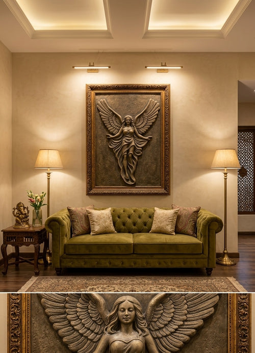 Celestial Winged Angel 3D Relief Wall Art Sculpture - Room Mockup 1