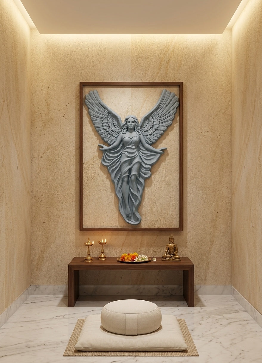 Celestial Winged Angel 3D Relief Wall Art Sculpture - Room Mockup 2