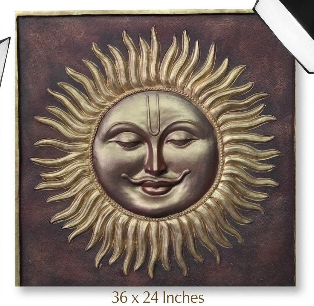 Surya Dev Golden Sun 3D Relief Sculpture Panel - Studio Detail