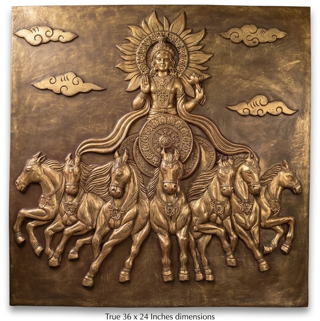 Sun God Surya Dev Chariot with 7 Horses 3D Relief Sculpture Wall Art Mural - Studio Detail