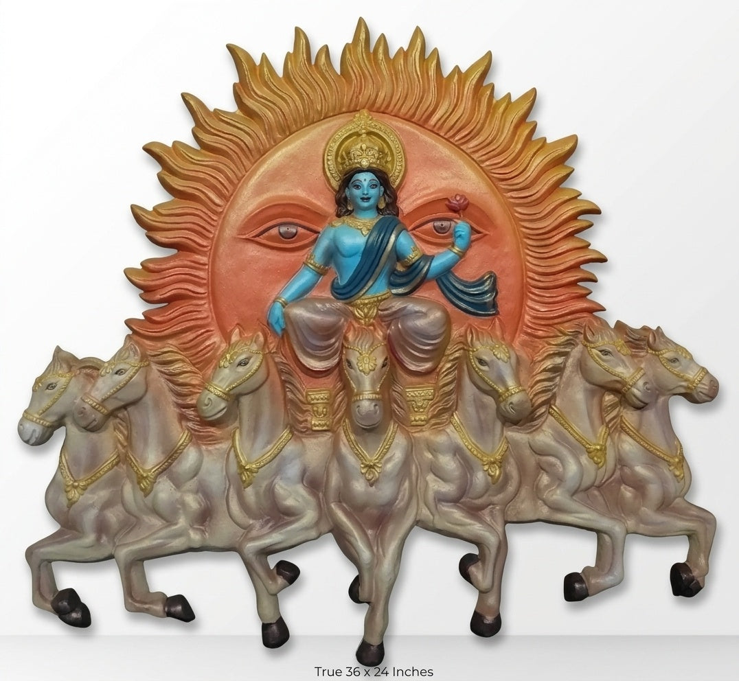 Surya Dev Seven Horses Chariot 3D Relief Wall Art - Studio Detail