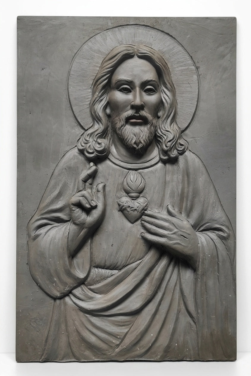 Sacred Heart of Jesus 3D Relief Sculpture Panel - Studio Detail