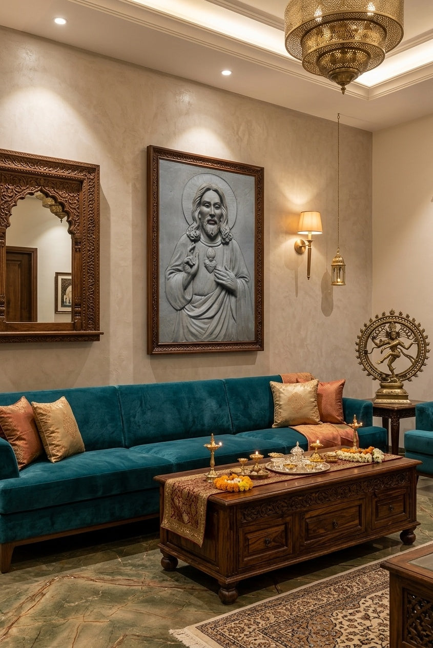 Sacred Heart of Jesus 3D Relief Sculpture Panel - Room Mockup 1