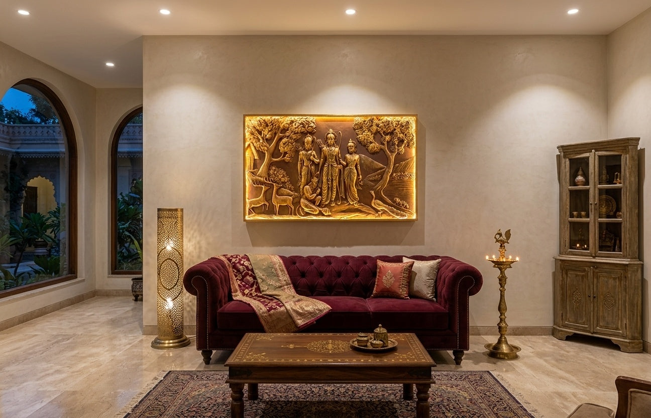 Ram Darbar Forest Exile (Vanvas) 3D Relief Mural Wall Art - Room Mockup 1