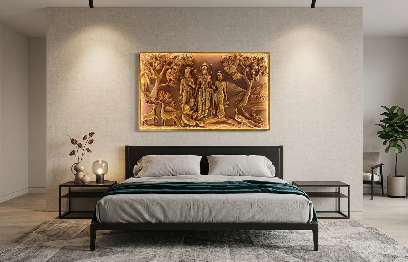 Ram Darbar Forest Exile (Vanvas) 3D Relief Mural Wall Art - Room Mockup 3