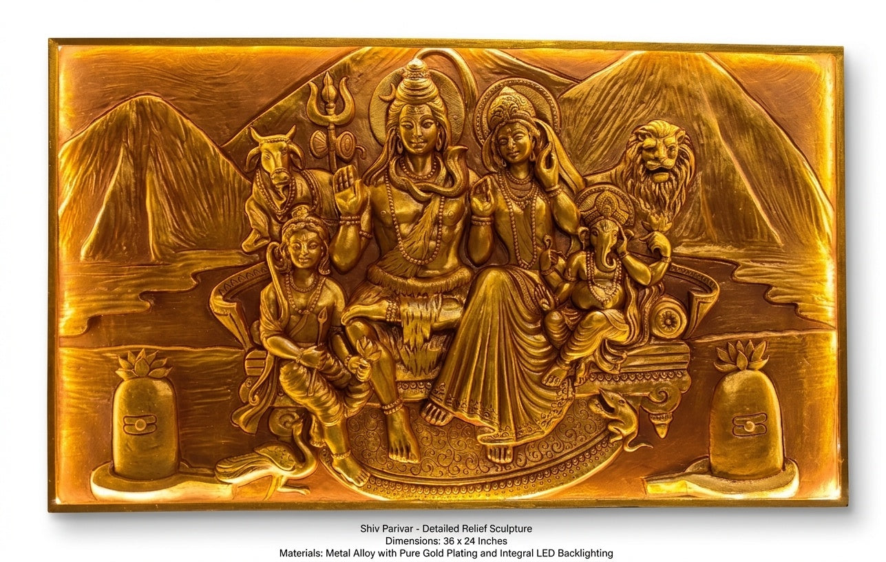 Shiva Parivar 3D Relief Mural Panel with LED Backlight - Studio Detail