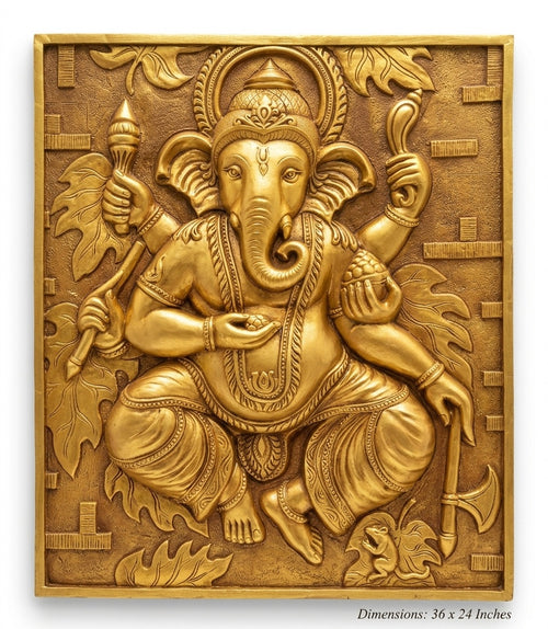 Divine Ganesha Golden 3D Relief Mural Wall Art Panel - Studio Detail