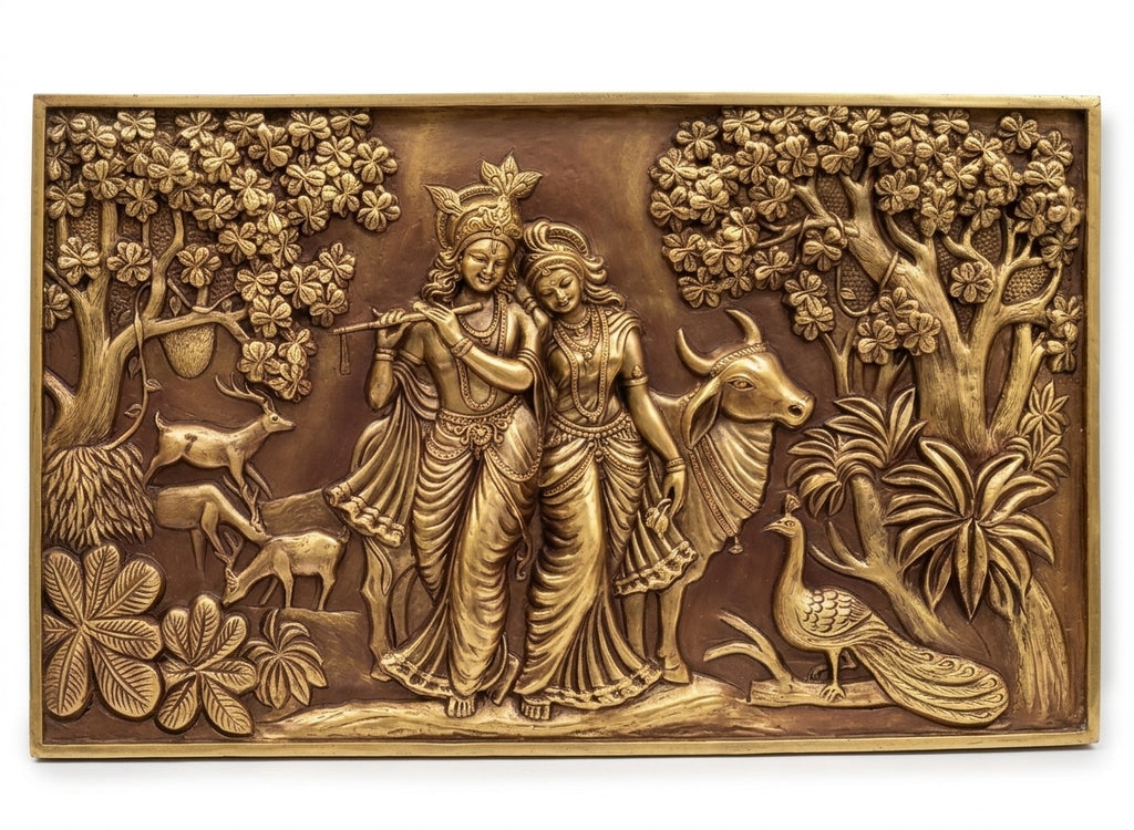 Radha Krishna with Cow and Peacock 3D Relief Wall Art - Studio Detail