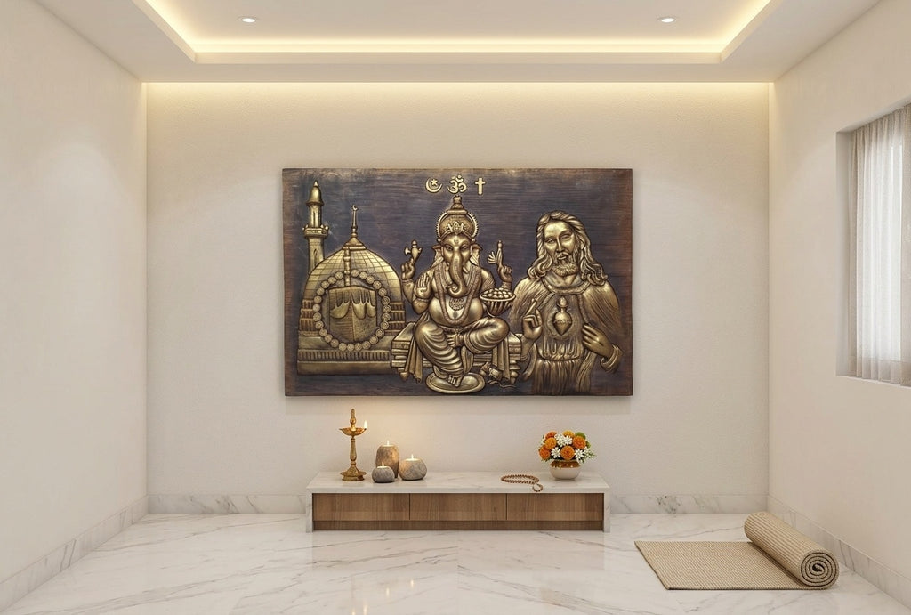 Sarva Dharma Interfaith Harmony 3D Relief Mural - Room Mockup 2