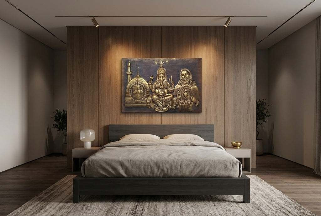 Sarva Dharma Interfaith Harmony 3D Relief Mural - Room Mockup 3