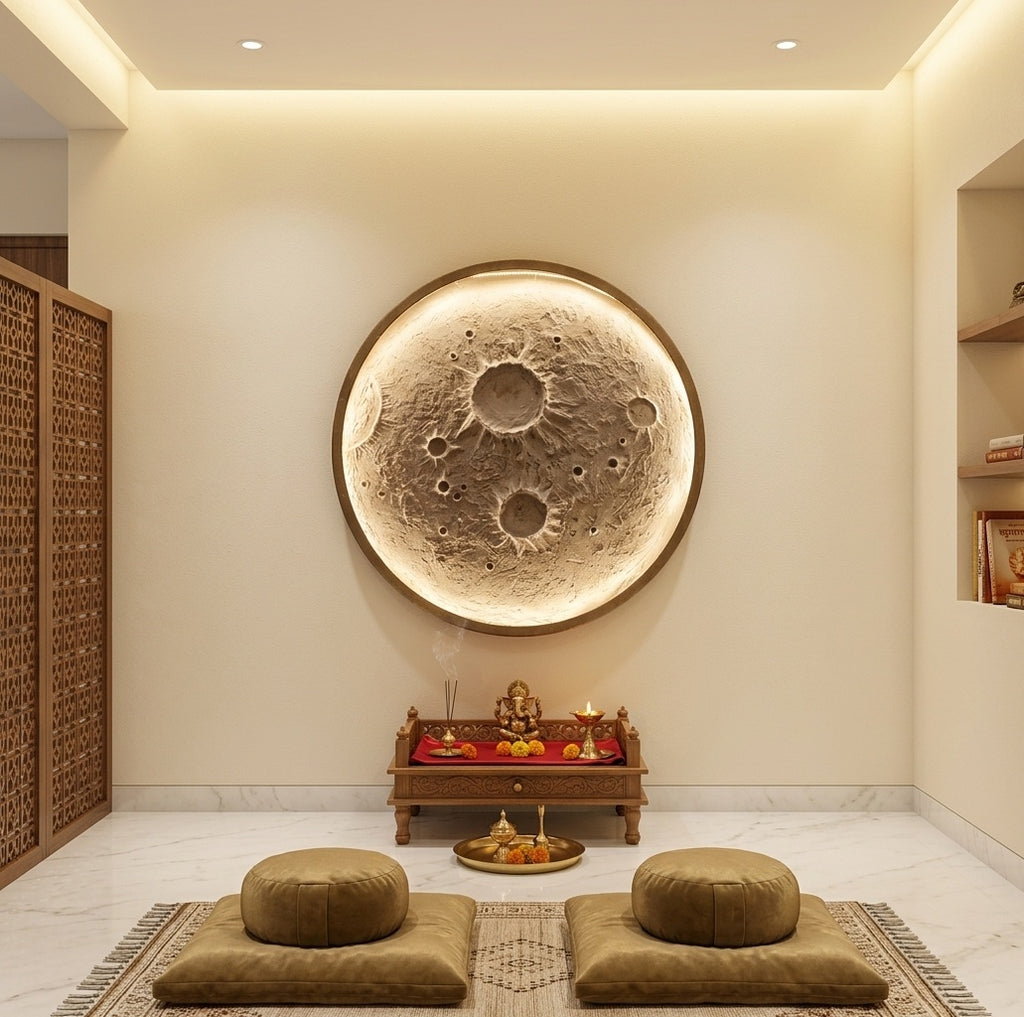 3D Moon Crater Relief Backlit Wall Art - Room Mockup 2