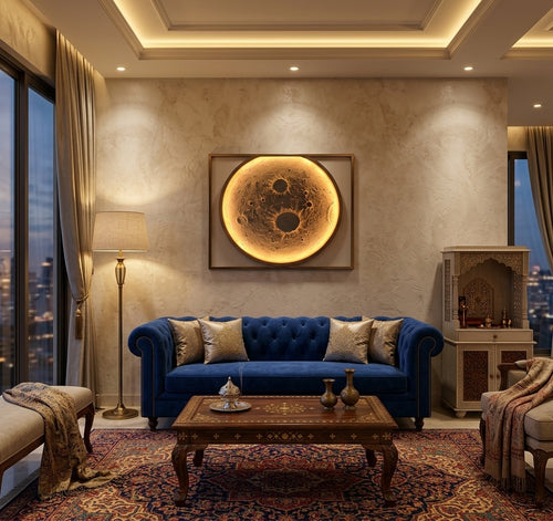3D Backlit Moon Relief Sculpture Wall Art - Room Mockup 1