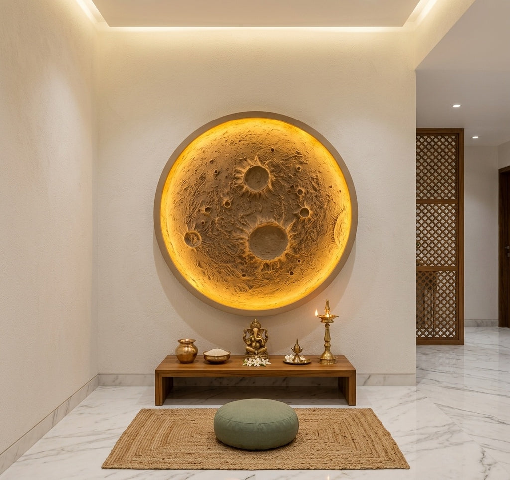 3D Backlit Moon Relief Sculpture Wall Art - Room Mockup 2